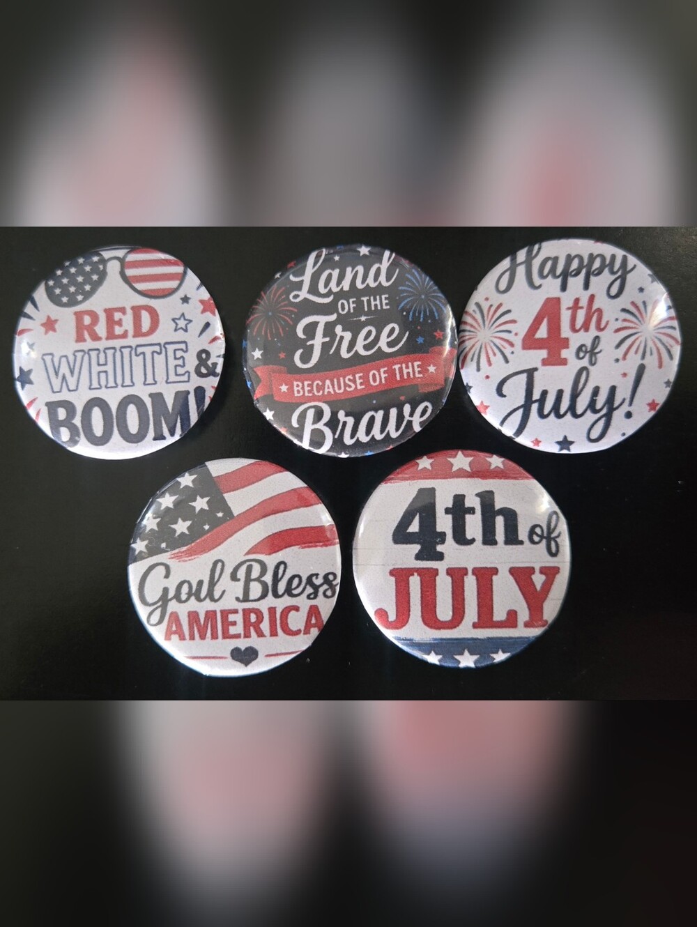 Patriotic 4th of July Button Pin Set - Red, White & Blue
